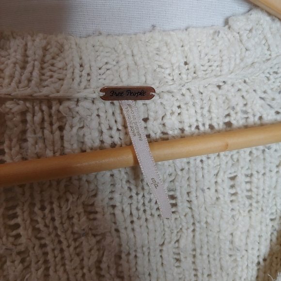 Free People Chunky Knit Cardigan Ivory Cream Small Cotton High Low Hem Pockets - Picture 7 of 10